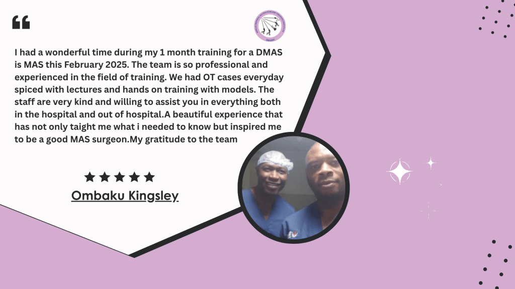 "Testimonial image from laparoscopic alumni about training quality"