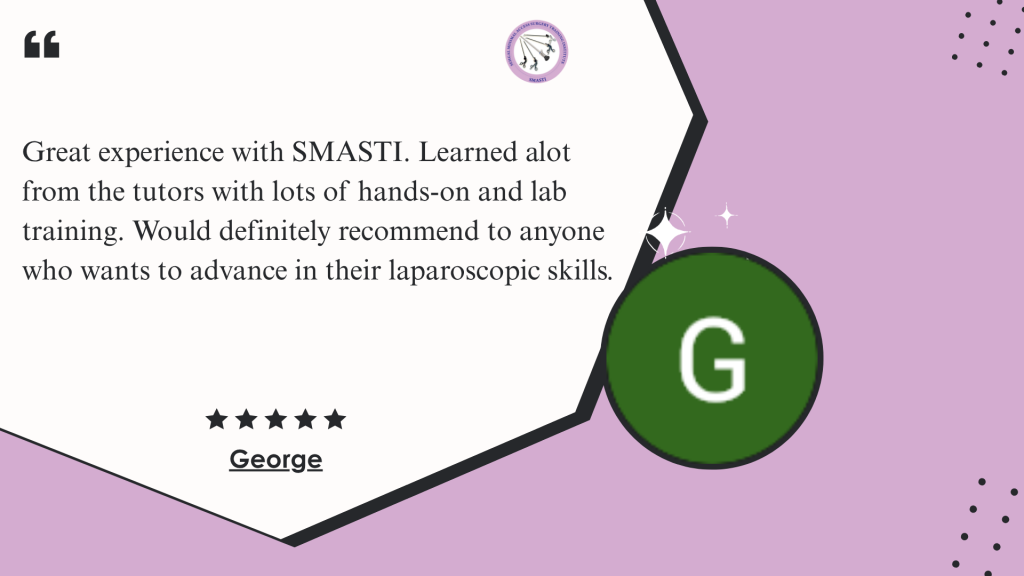 Student giving review after laparoscopic skill development course